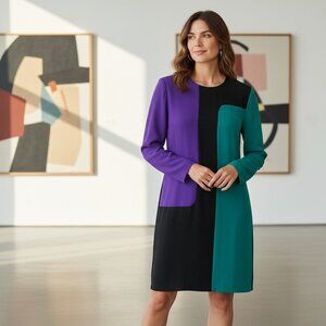 Vintage Sarah Taylor Women's 8 Color Block Long Sleeve Dress Shoulder Pad